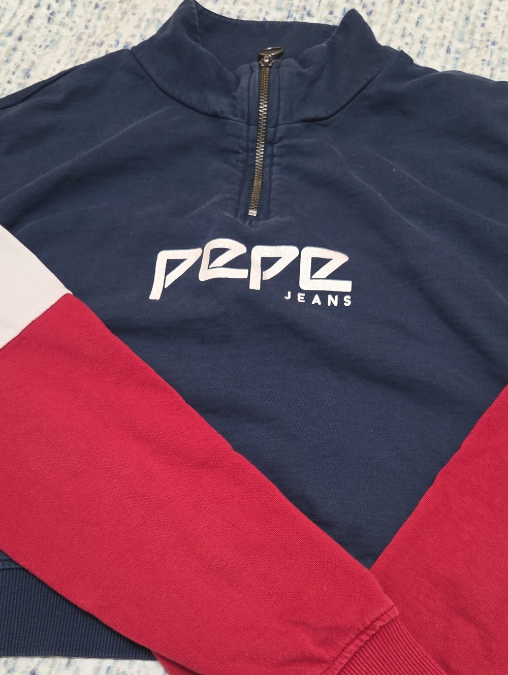 Pepe Jeans Navy and Red Half-Zip Sweatshirt with White Logo